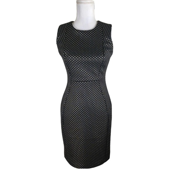 Calvin Klein ~Woman Size 4Petite~Black/Gold Zippers Accent A-Line Dress Stretch - Picture 1 of 16
